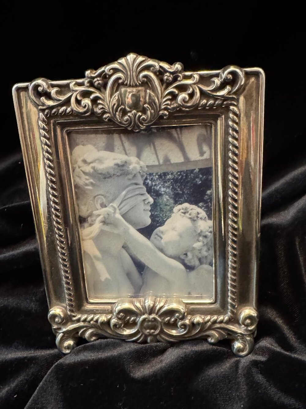 Brighton Vintage Napoleon Photo Frame SilverTone Ornate Baroque Small W/ Stand
